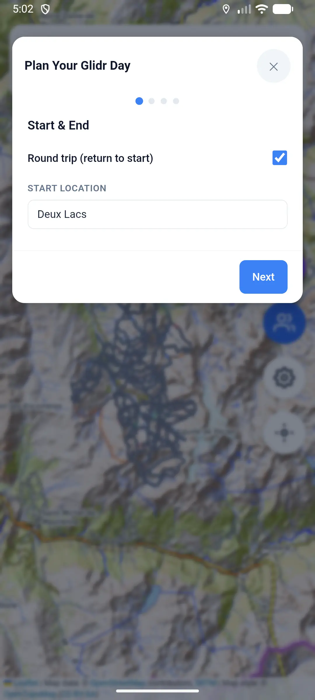 Glidr day planner start location