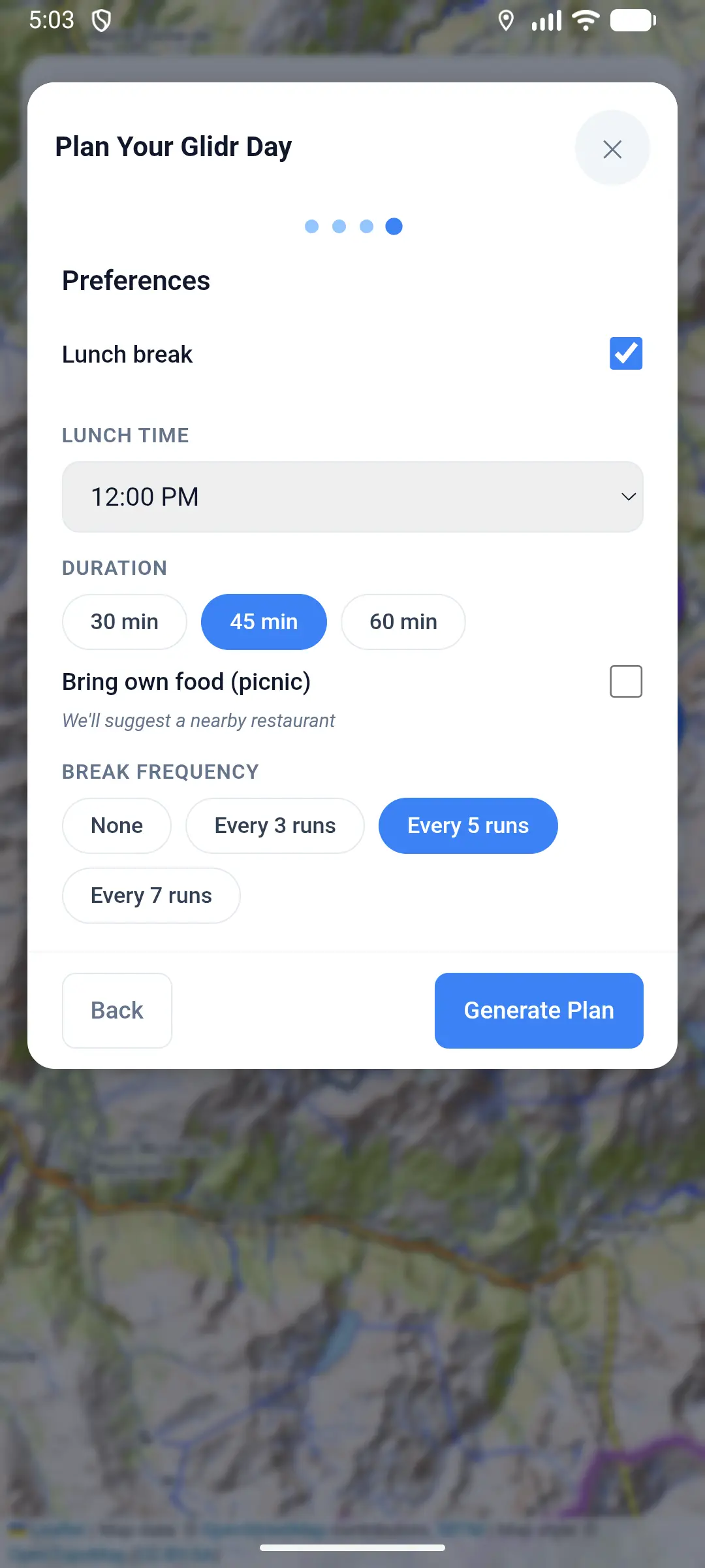 Glidr day planner lunch and break preferences